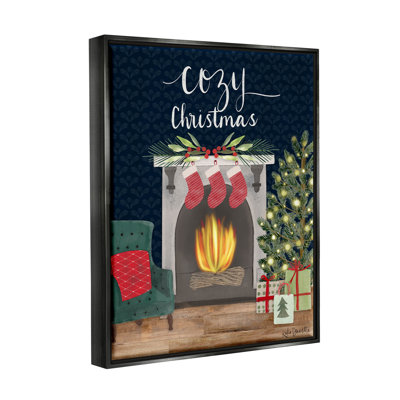 Cozy Christmas Fireplace Mantle, art de la giclée encadrée par Katie Doucette