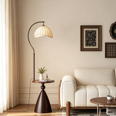 Lampe sur pied avec abat-jour en tissu rétro, structure en fer avec abat-jour à arc brun, lampe de lecture à intensité variable 3 couleurs pour le salon, la chambre à coucher et le bureau personnel