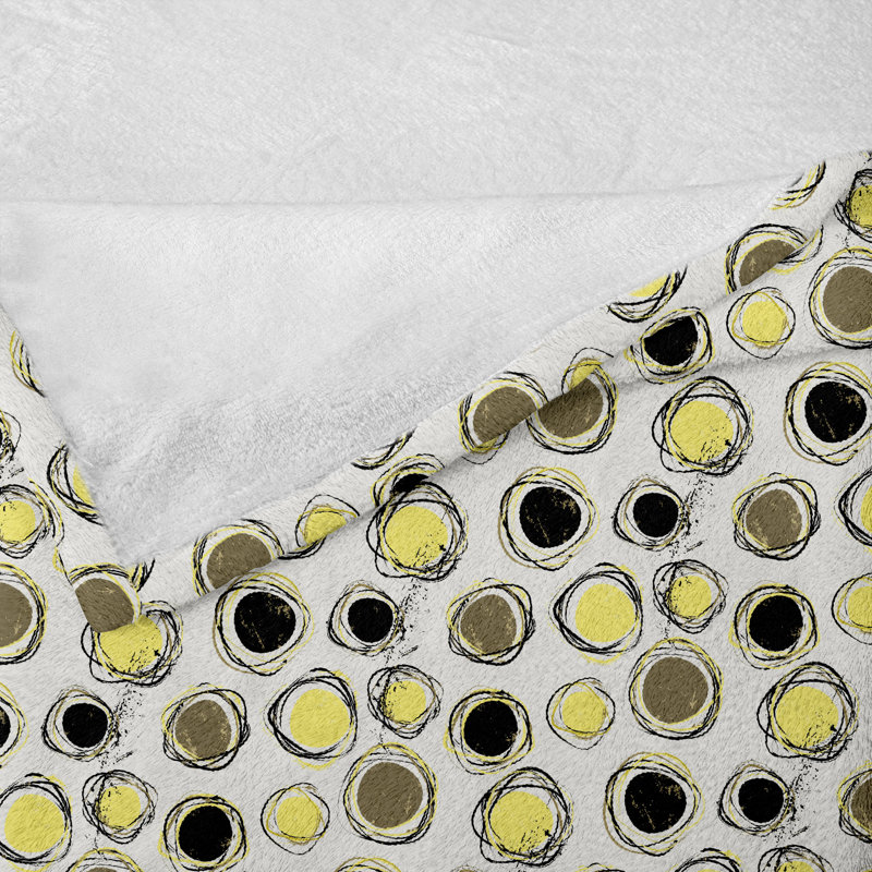 Ambesonne Yellow Fleece Throw Blanket Hand Drawn Scribbled Rounds Multicolor