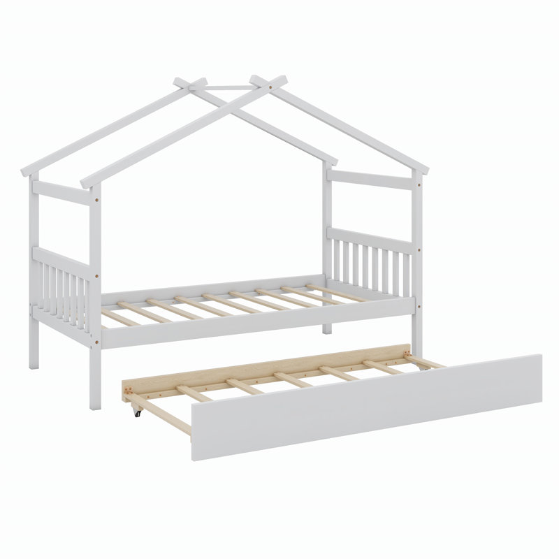 Lit en bois avec couchette, Blanc