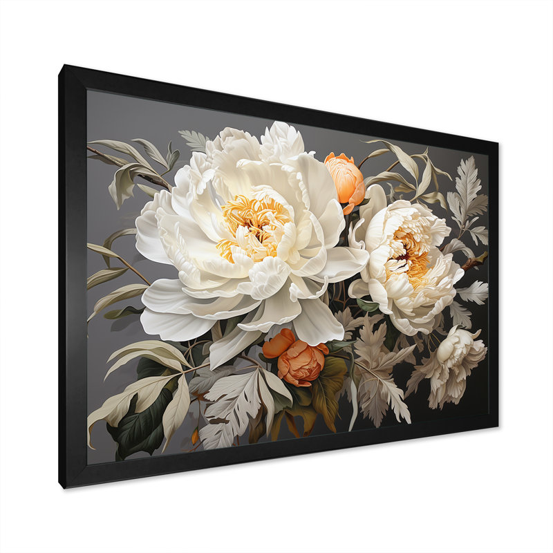 Pivoine beige parfumée II, H 12 po x l 20 po x P 1 po, Cadre photo noir simple