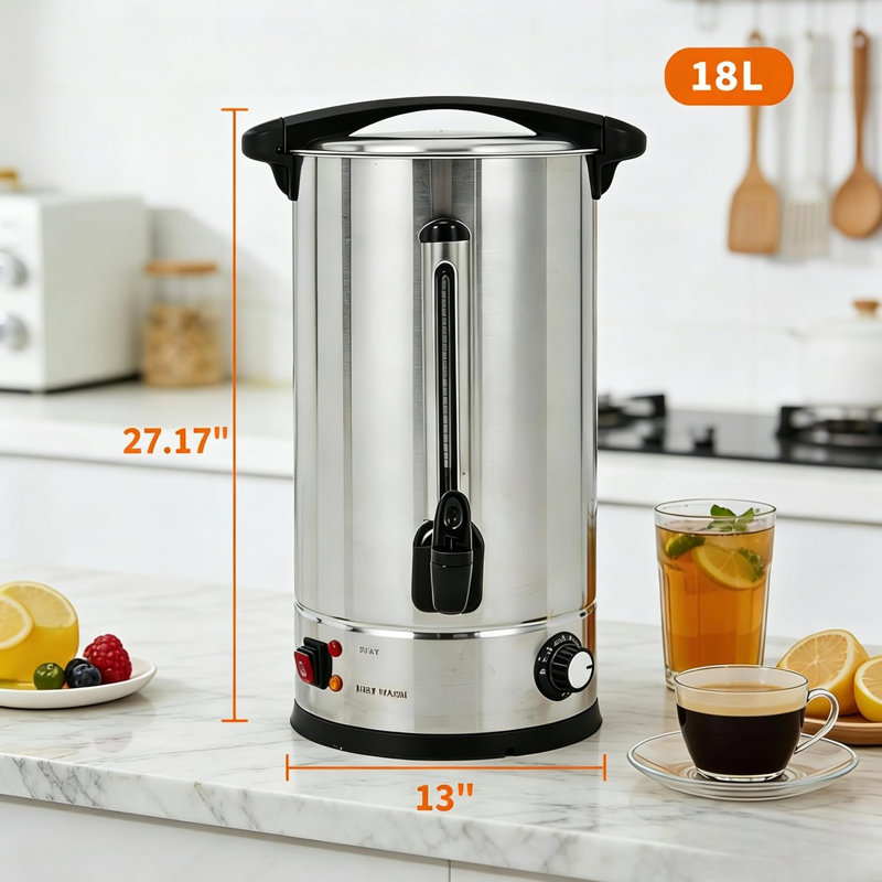 Urne à café commerciale Quick Brew & High Volume - Percolateur en acier inoxydable à double paroi 18L - Distributeur d'eau chaude - Garde les boissons chaudes - Pour les événements, la restauration, le thé et les boissons chaudes - 120 tasses