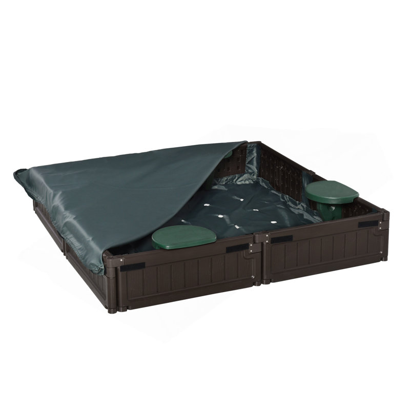 Bac à sable pour enfants avec lit de jardin pour l'extérieur, station de jeu pour enfants facile à assembler pour la cour, brun, 48,5 po x 48,5 po x 8,25 po