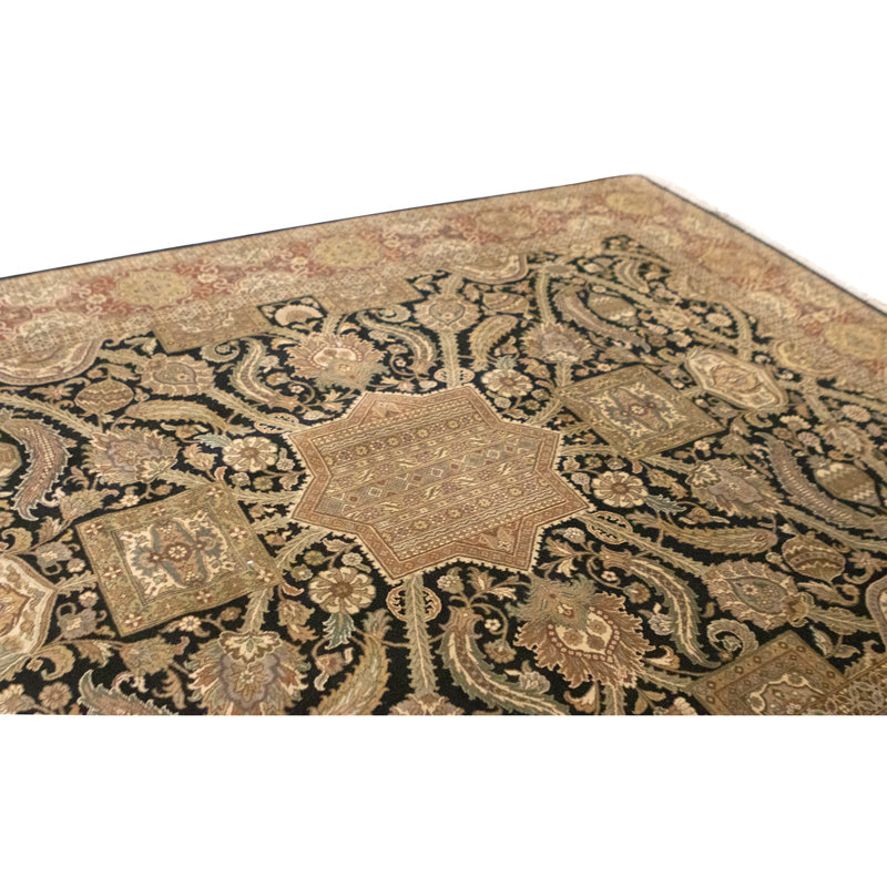 Hand Knotted Wool Oriental Area Rug in Black And Rust