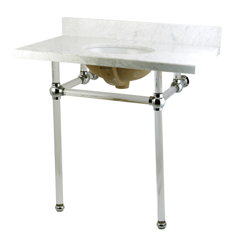 Comptoir de meuble-lavabo Templeton de 36 po Kingston avec pieds en acrylique transparent (8 po, 3 trous), Chrome