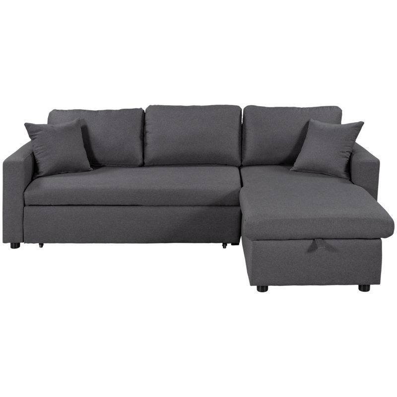 Giulliana 87.4" Wide Right Hand Facing Sleeper Sofa & Chaise,sectional couch,sectionals, Gray Polyester Blend