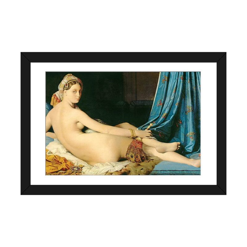 «The Grande Odalisque, 1814», reproduction sur toile, Papier d'art encadré noir, Blanc, H 16 po x l 24 po x P 1 po