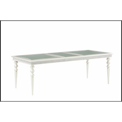 Table de salle à manger extensible à finition platine Maverick, parfaite pour les réunions intimes et les grandes réunions avec un design élégant.