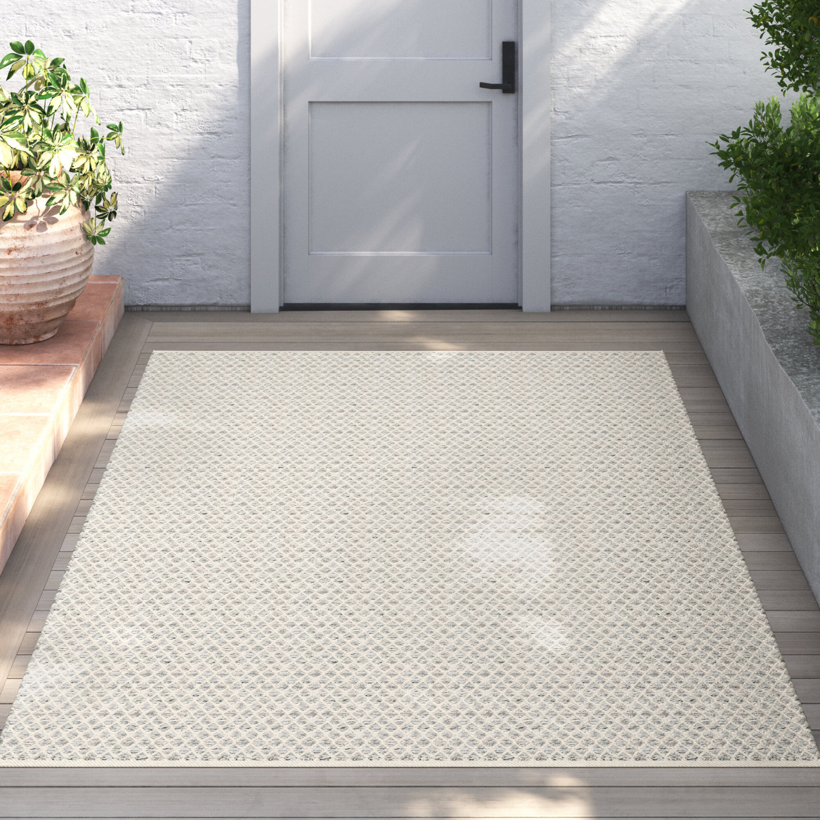 Hinton Gray Hand-Woven Outdoor Geometric Rug, Rectangle 12' x 15'