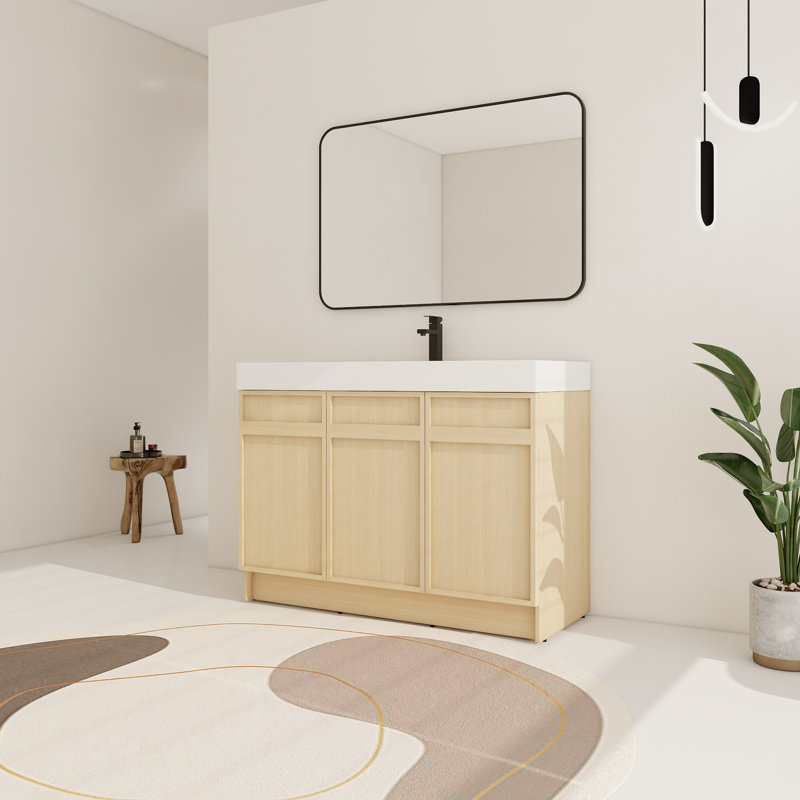 48 Inch Vanity, 48 bathroom vanity with top, 48 inch bathroom vanity, 48" Single Bathroom Vanity Set, 48'' Single Sink Vanity with 3 Doors and Resin Basin Sink