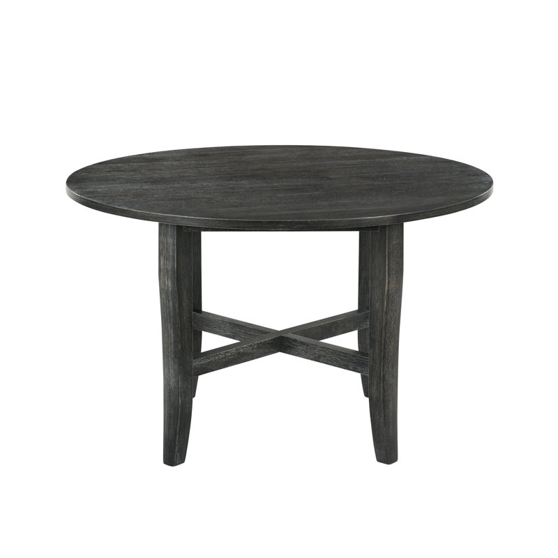 Table de salle à manger à pieds ronds gris rustique, plateau fixe en placage de chêne épais de 25 mm, pieds en bois d'hévéa massif fuselés, pieds de 30 po de hauteur et structure en forme de X, poids de 70 lb