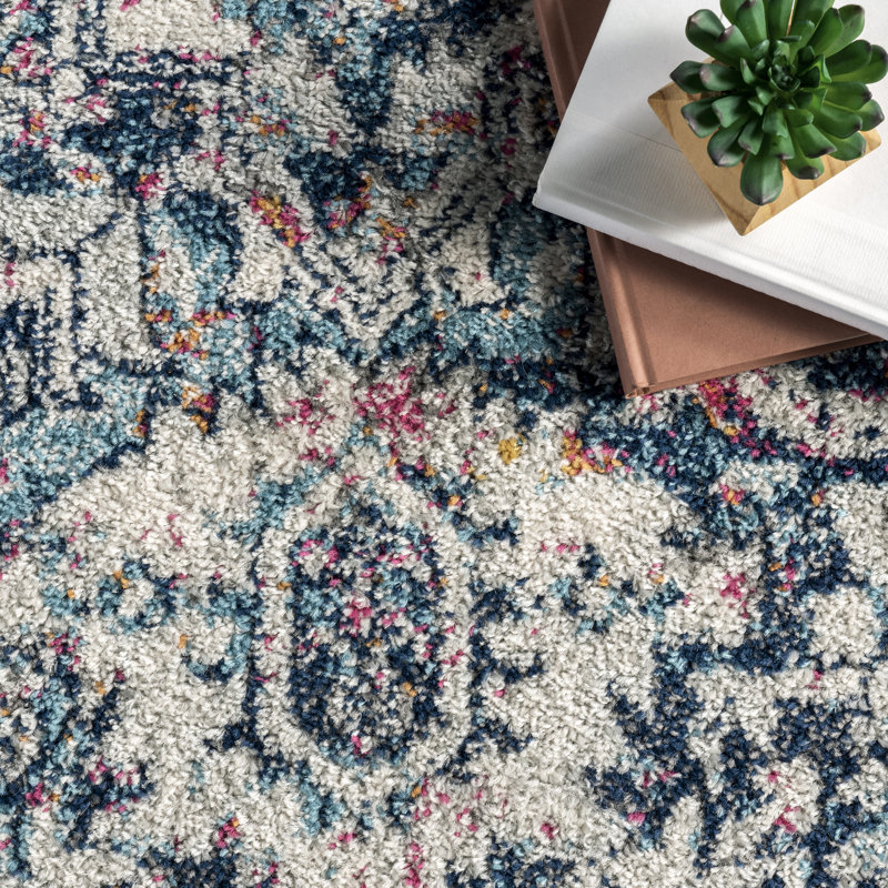Tapis de couloir à motif de médaillon pour salon, salle à manger, chambre à coucher, entrée, vestibule, cuisine Misi, bleu / multicolore
