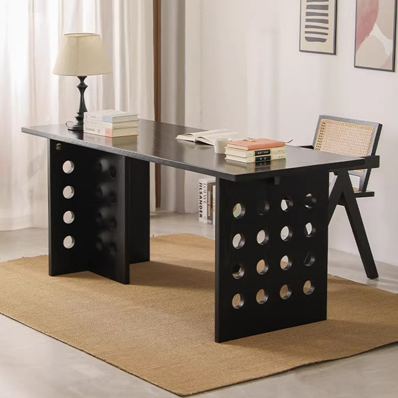 Bureaux rectangulaires en bois massif, Noir, noir, noir, noir, H 29,53 po x l 62,99 po x P 27,56 po