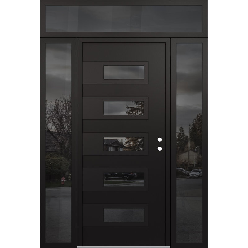 D3 Panneau gauche en acier noir et miroir noir avec 2 panneaux latéraux et porte d'entrée en verre pré-monté avec miroir D3 64 po x 96 po D3