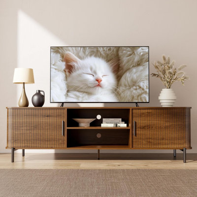 Meuble télé 70 po avec portes coulissantes pour téléviseur de 80 po ou moins (noyer)