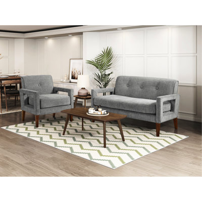 Salon moderne 2 pièces avec revêtement en chenille gris, ressorts ensachés, coussins de siège réversibles et housses faciles à nettoyer, 3 meubles: chenille, pieds en bois massif, coussins