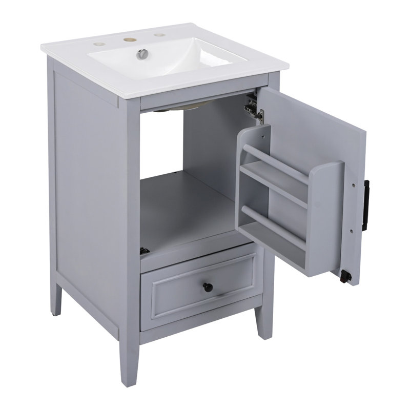 Meuble-lavabo de salle de bain avec lavabo, armoire de salle de bain avec porte, tablette de porte et patins réglables, tiroir