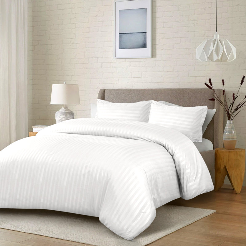 Nisreen Microfiber Striped Duvet Cover with Pillow Shams Included, Single  Duvet Cover + 2 Standard Shams, White