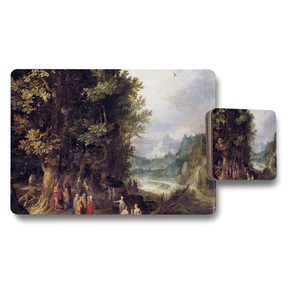 Placemat And Coaster Set With Classic Landscape Painting Forest View