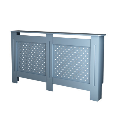 MDF Radiator Cover, 59.7"W × 7.5"D × 32.3"H, MDF with Water-Based Lacquer Finish, 1-Piece Set, Decorative Perforated Front Panel Heater Cabinet with Top Display Shelf, Light Gray