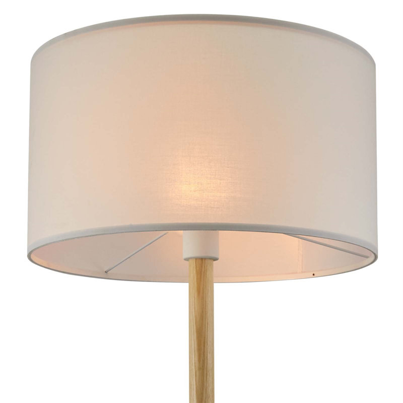 Mid-Century Modern White Natural Wood Tripod Floor Lamp