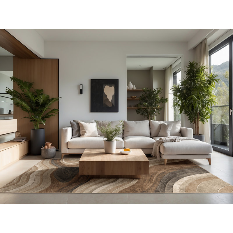 Soft Plush Collier Bali Rice Terraces Rustic Arc Area Rug in Brown – Beige Binding, 2x4