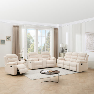 3 Piece Linen Reclining Living Room Set