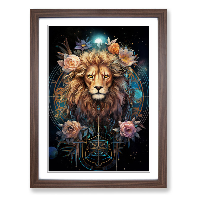 XYZ-FRM-V1223-4152 Leo Zodiac Informel - Single Picture Frame Print on Wood, 46cm H x 34cm W x 2cm D, Walnut