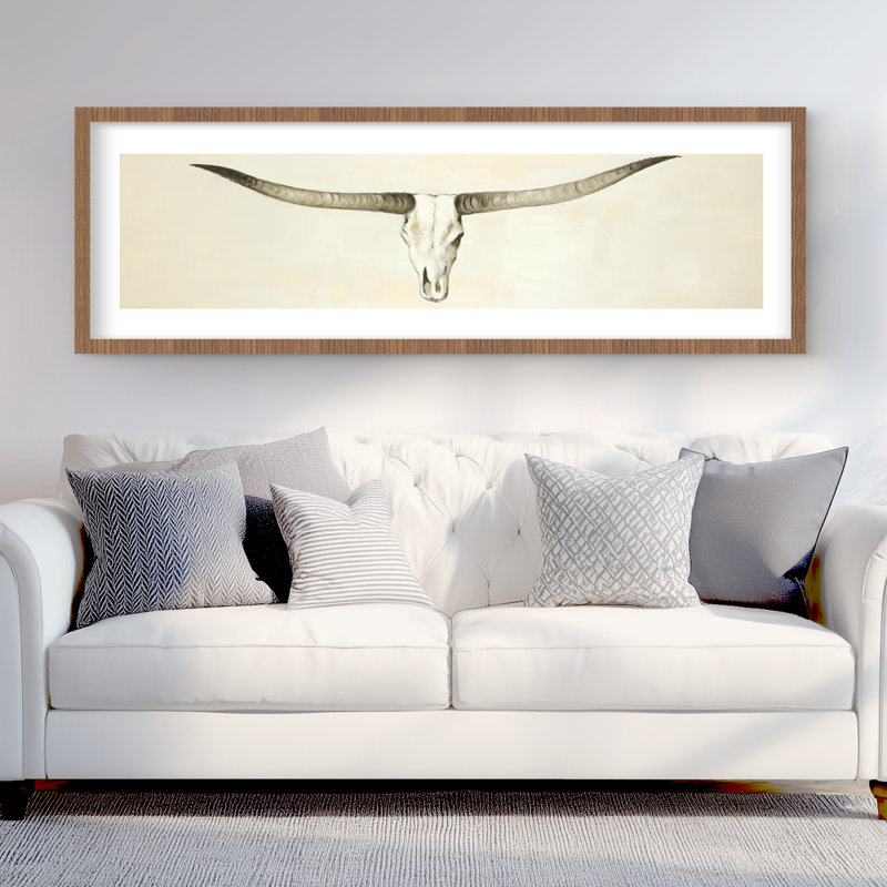 Imprimé crâne de bœuf Longhorn | Décoration intérieure encadrée mat