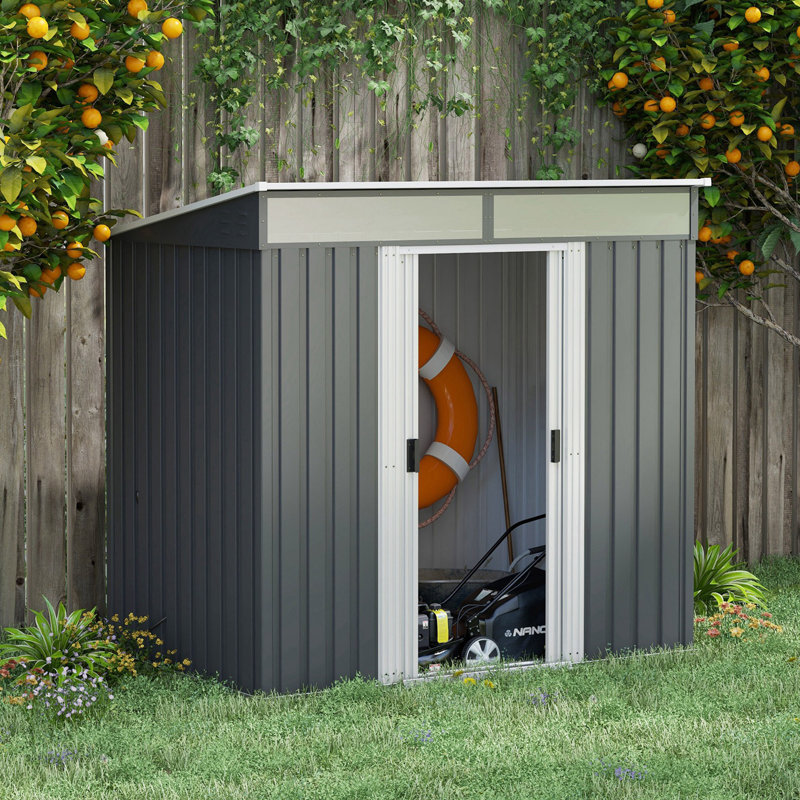 Brynlea 5.9ft. x 3.2ft. Galvanised Steel Pent Storage Shed, Grey