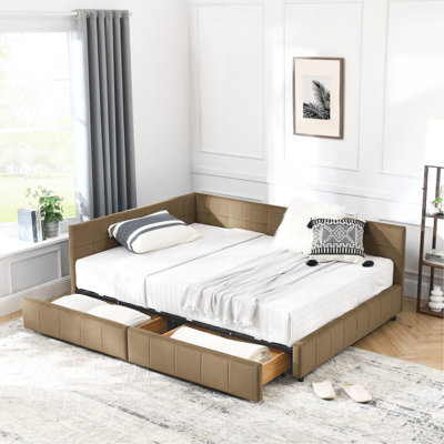 Cadre de lit double capitonné avec rangement pleine grandeur, cadre de canapé-lit avec dossier confortable et accoudoirs, lit double pour chambre à coucher, salon, velours, brun (80,5 po x 59 po x 29,5 po)