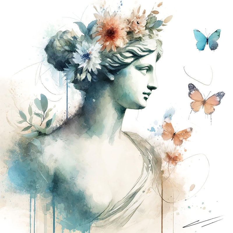 Printemps, rêverie florale et papillon, H 20 po x l 20 po x P 1,5 po