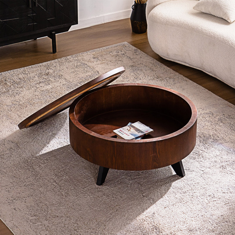 Table basse ronde avec rangement caché