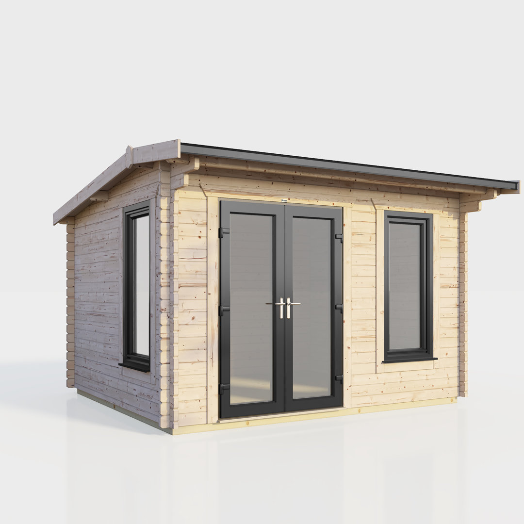 Powersheds 12 x 8ft Apex Log Cabin, Doors to the Left - 44mm