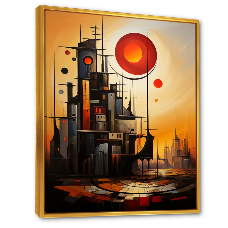 Cubic Modern Factory - Impressions sur toile abstraites, Cadre flottant doré, H 44 po x l 34 po x P 1,5 po