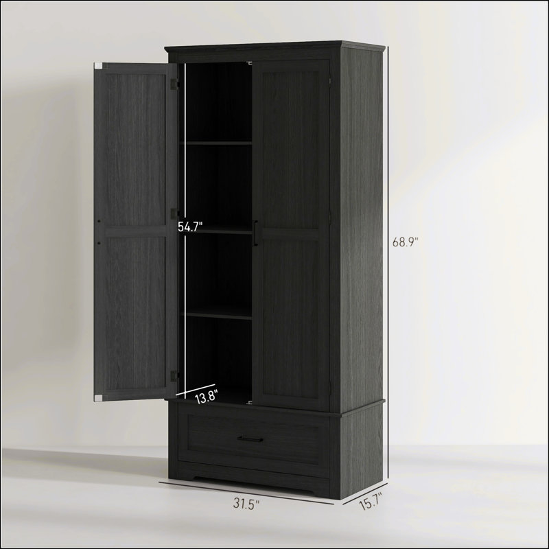 69" Tall Kitchen Pantry Storage Cabinet, Black