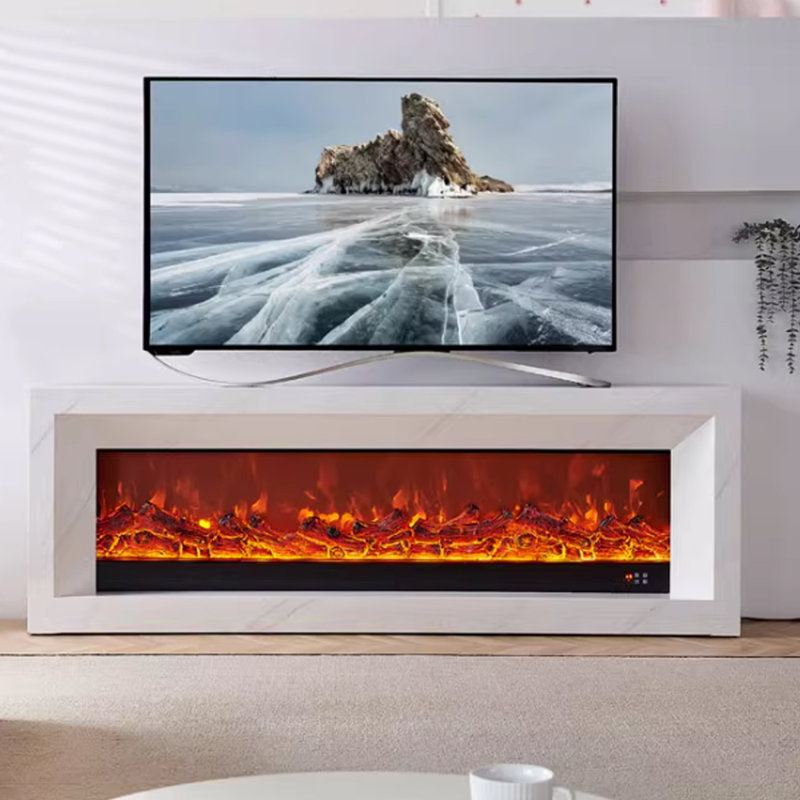 Foyer de meuble télé en bois massif beige, Blanc, H 27,56 po x l 94,49 po x P 12,99 po