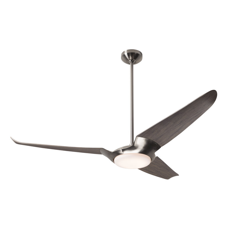 IC Air LED Downrod Ceiling Fan, Wall Control, Graywash, Bright Nickel