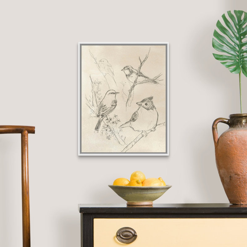 Art rétro sur toile I, oiseau chanteur rétro, H 22 po x l 18 po x P 2 po, Toile blanche encadrée