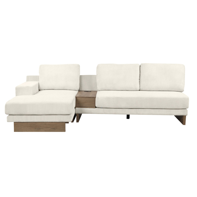 3-Piece Upholstered Sectional, Beige Corduroy