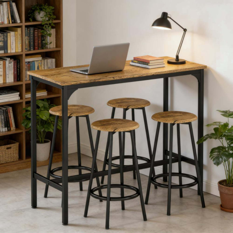 Table avec tabourets, table de cuisine 4 chaises, ensemble de table de bar à hauteur de comptoir et chaises 5 pièces
