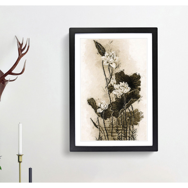 Lotus Flowers - Framed Print, 36cm H x 27cm W x 2cm D, Black Framed