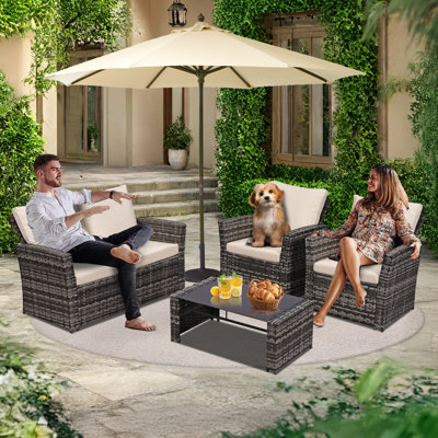 4 Piece Outdoor Patio Furniture Set,Wicker Conversation Sets Outdoor Sectional Patio Sofa Couch With Cushions & Coffee Table For Outside