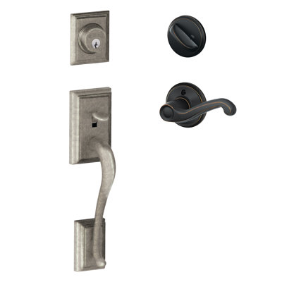 Addison Handleset with Deadbolt and Flair Door Lever and Rosette