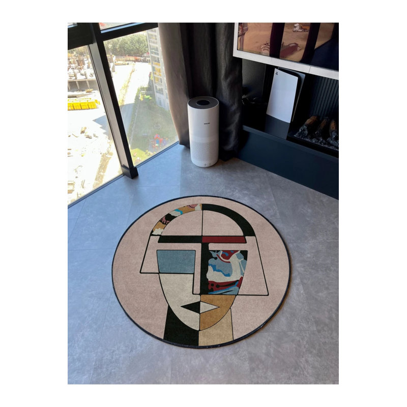 Tapis tissé rond beige, Rond 5 pi