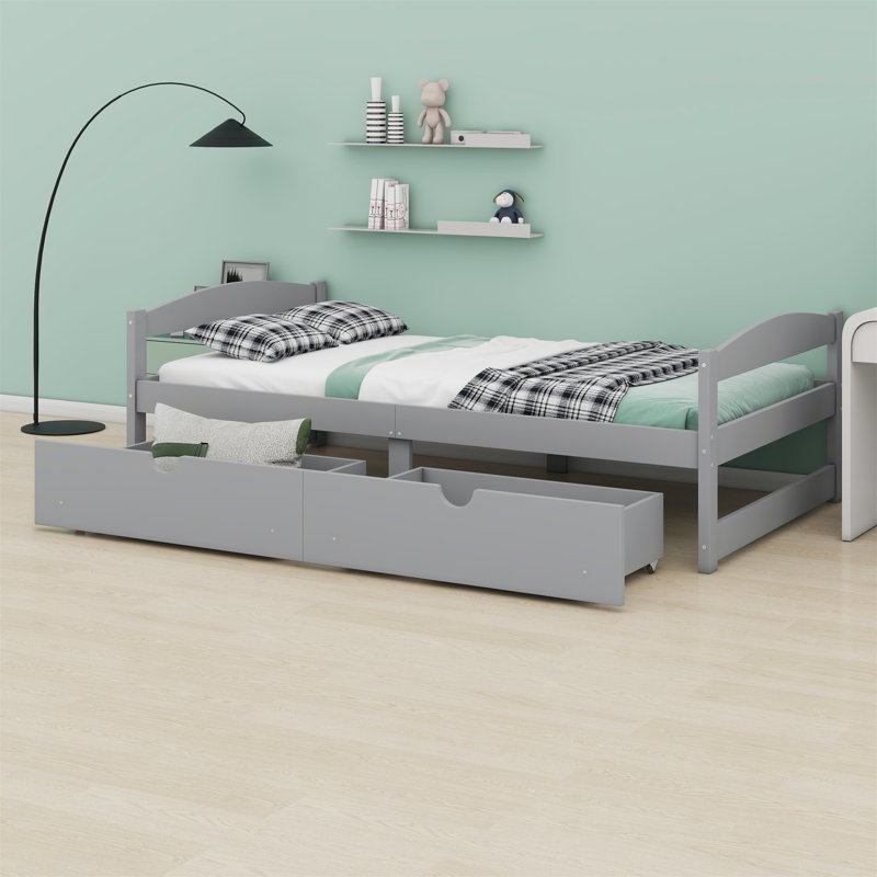 Lit plateforme avec deux tiroirs, Gris
