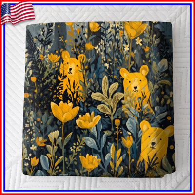 Couvre-lit matelassé jaune Bears In Forest