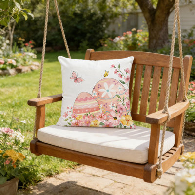 Taie d'oreiller sur le thème de Pâques avec un motif d'œufs de lapin et de fleurs, une taie décorative festive et des carrés de 45 po