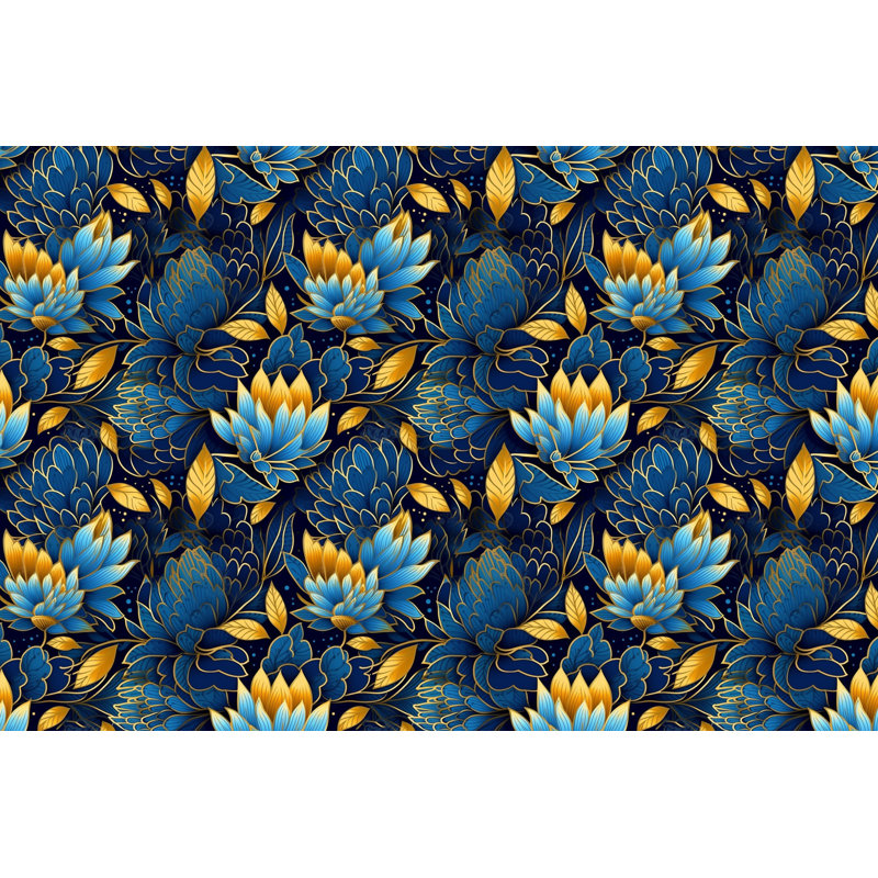 Machine Printed Duvet Cover, Queen Duvet Cover, Blue/Gold