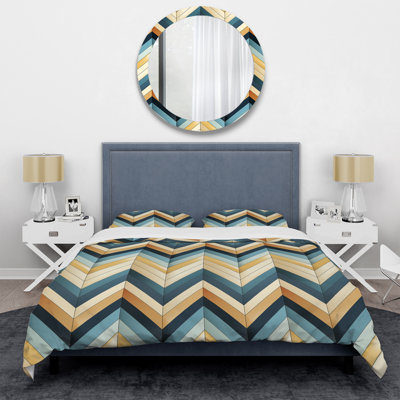 Beige Chevron Mosaic Fusion Box Stitch Chevron / Zig Zag Duvet Cover